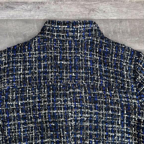 Apt 9 NEW Tweed Moto Jacket Womens L Metallic Blue Black Zip Snap Button Pockets - Picture 7 of 9